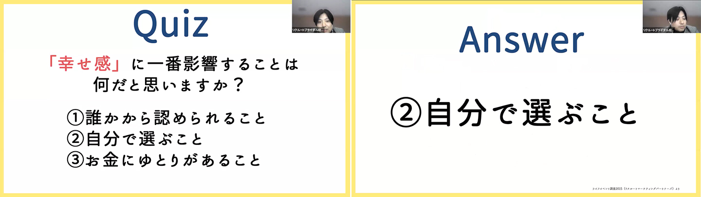 QUIZ：「幸せ感」に一番影響することは何だと思いますか？ ANSWER：自分で選ぶこと